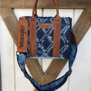 Wrangler Blue and Brown Denim Tote